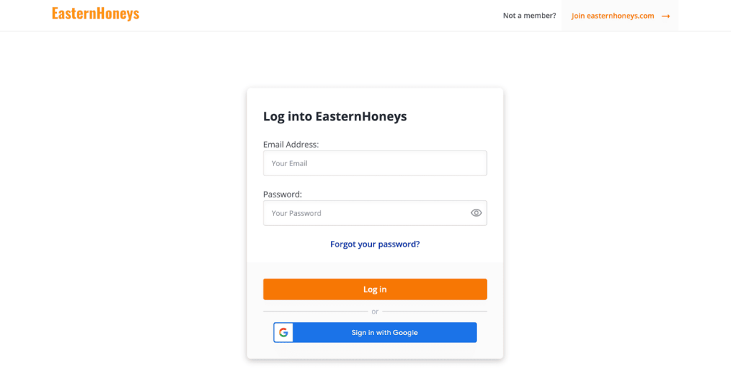 EasternHoneys login from desktop
