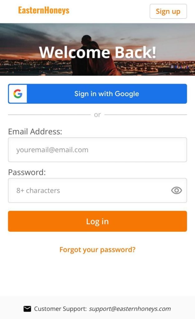 EasternHoneys sign in via mobile