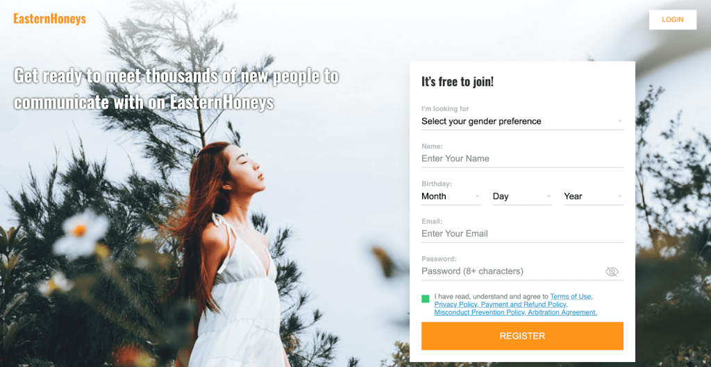 EasternHoneys sign up form